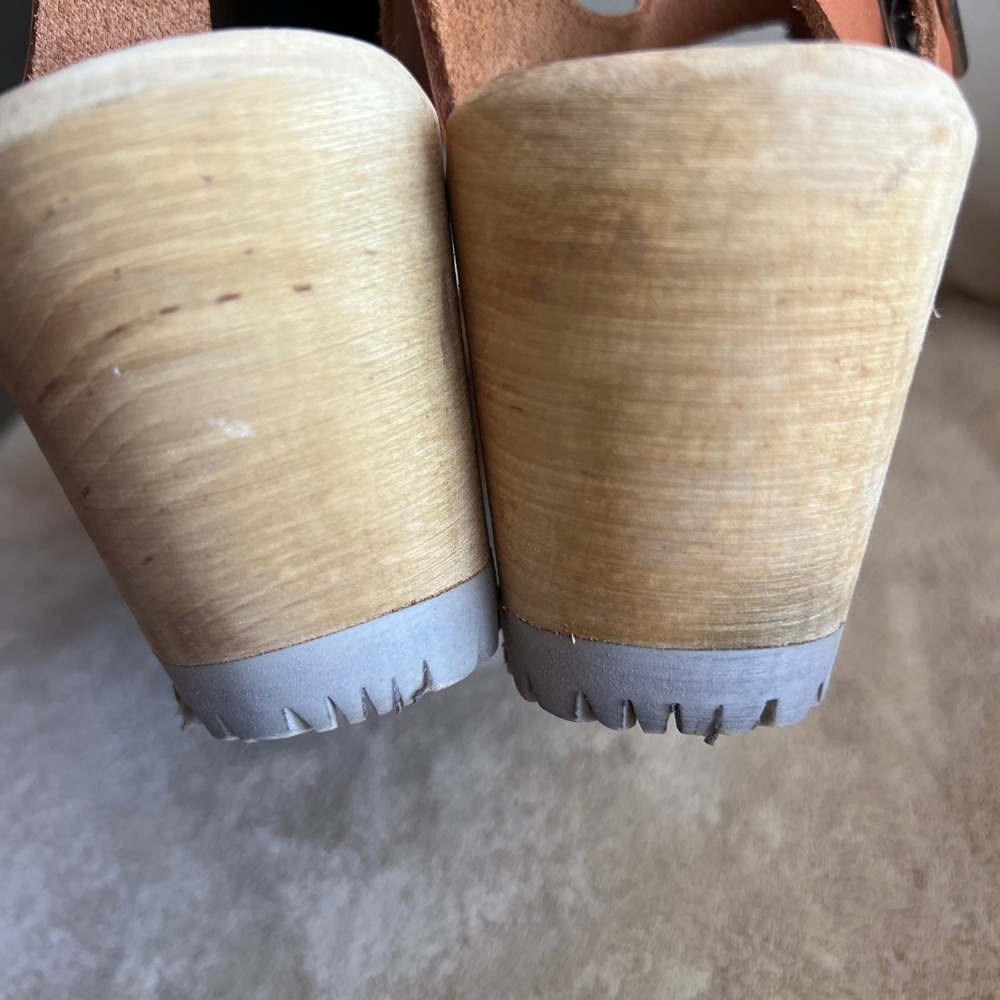 MIA Anja Women 7.5-8 EU 38 Tan Leather Clog Sandals Wooden Platform Ankle Strap - Picture 11 of 16